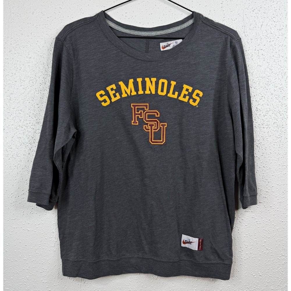 Nike Women's Florida State Seminoles Gray 3/4 Sleeve Shirt Top Size XL
